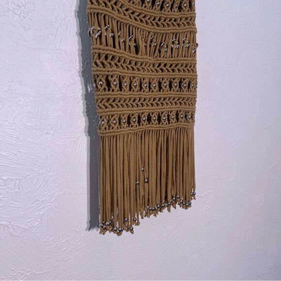 Bebe Beige Tan Fabric Fringe Gold Chain Shoulder Bag NWOT Hobo Bohemian - Picture 3 of 8